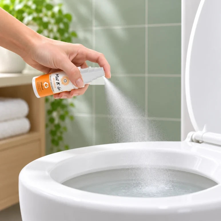 Step 1: spray into the toilet bowl before use